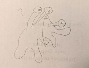 A Tubershuckle stands confused with a portion of another Tubershuckle, which he has accidentally devoured, sticking out of its mouth